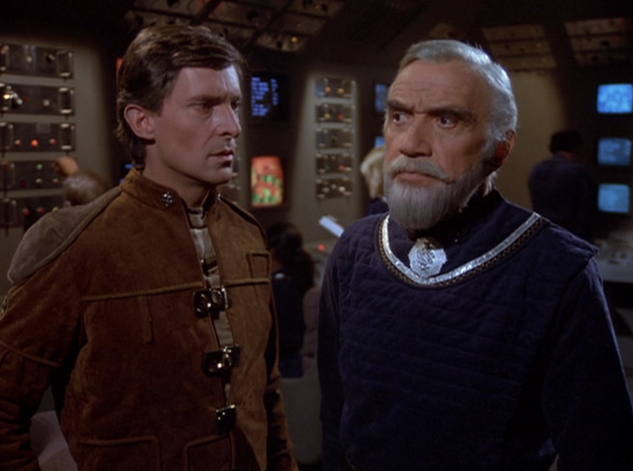 The genuine Nash, aboard Galactica with Commander Adama