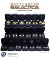The complete Battlestar Galactica pin set.