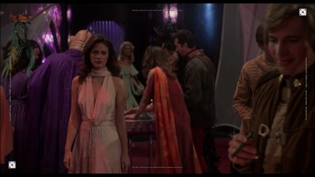 Athena approaches Starbuck in the chancery on Carillon.