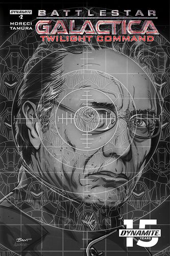 Cover C: Black & white "incentive", "old" Adama variant (with "15th Anniversary" logo). Art: Brent Schoonover