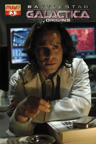 Photo cover featuring Number Six and Gaius Baltar.