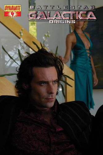 Photo cover featuring Number Six and Gaius Baltar.