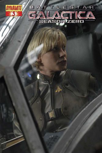 The photo cover, featuring Katee Sackhoff as Kara Thrace, probably from a third season promotional photo.