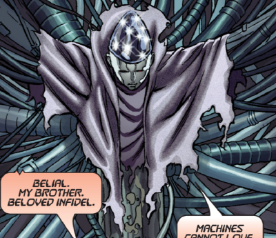 An imprisoned Belial in the Cylon mainframe city of Tessida (Battlestar Galactica: Cylon Apocalypse #3).