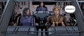 Captains Athena and Starbuck at the primary control stations of the Cylon transport, with Countess Sephoni at the aft station, during their mission to rescue of Apollo (Battlestar Galactica: Death of Apollo #4).