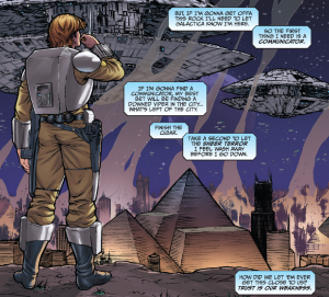 BSG Vol 1 - Starbuck Looks at the Conquered Maytorian City.png
