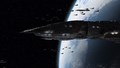 Valkyrie among its sister ships above Caprica