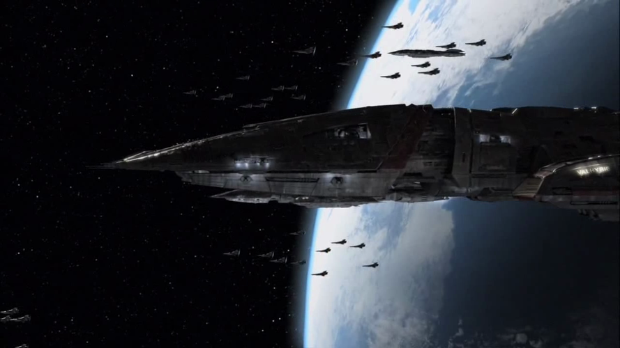 Valkyrie among it sister ships above Caprica.