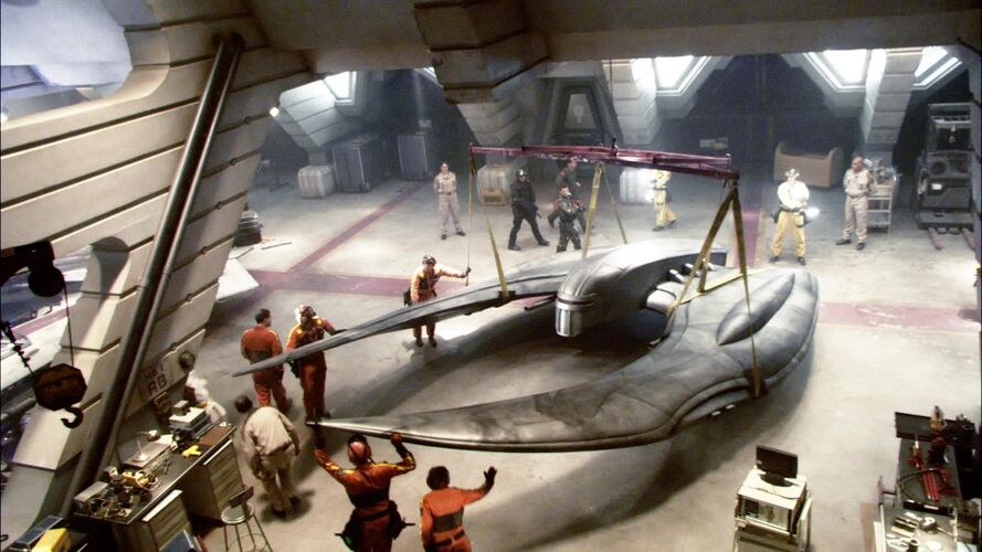 Raider on Galactica's hangar deck (TRS: "You Can't Go Home Again").