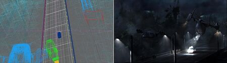 VFX comparison of the highway chase from (CAP: "End of Line") by Farrah Welch.