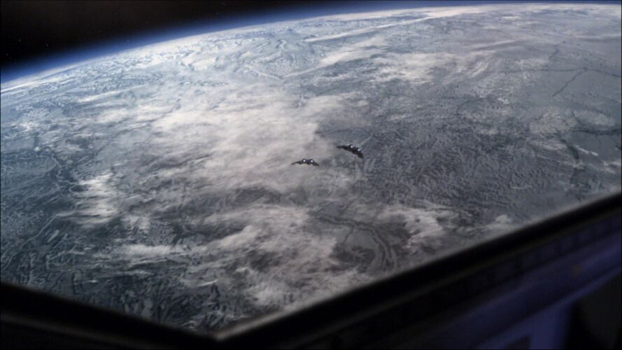 The ice planet as seen from the cockpit of Adama's Mark II Viper (TRS: "Razor Flashbacks").