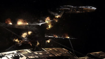 Rock-a-bye basestar, far from the dock, When the nuke blows, the Hybrid will rock, When the ship breaks, the Hybrid will fall, And down will come basestar, Hybrid and all.