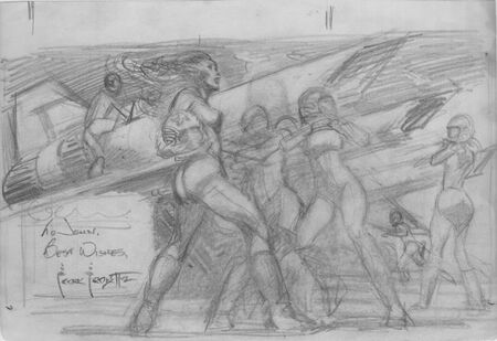 Summary Frank Frazetta's Scramble rough work pencil sketch.