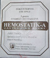 A packet of the Hemostatik-A "bloodstopper" cauterizing agent, produced by Picon Laboratories.