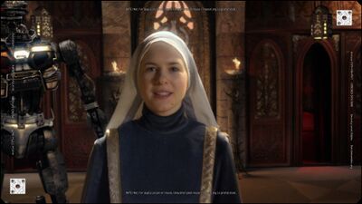 Lacy Rand as Mother of the Monotheist Church (CAP: "Apotheosis").