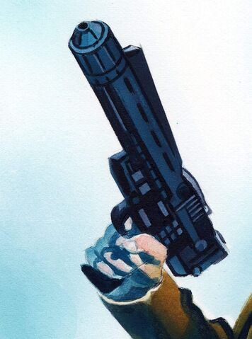 File:Mike Mayhew Original BATTLESTAR GALACTICA DEATH OF APOLLO 2 Cover Painting - Pistol Closeup.jpg