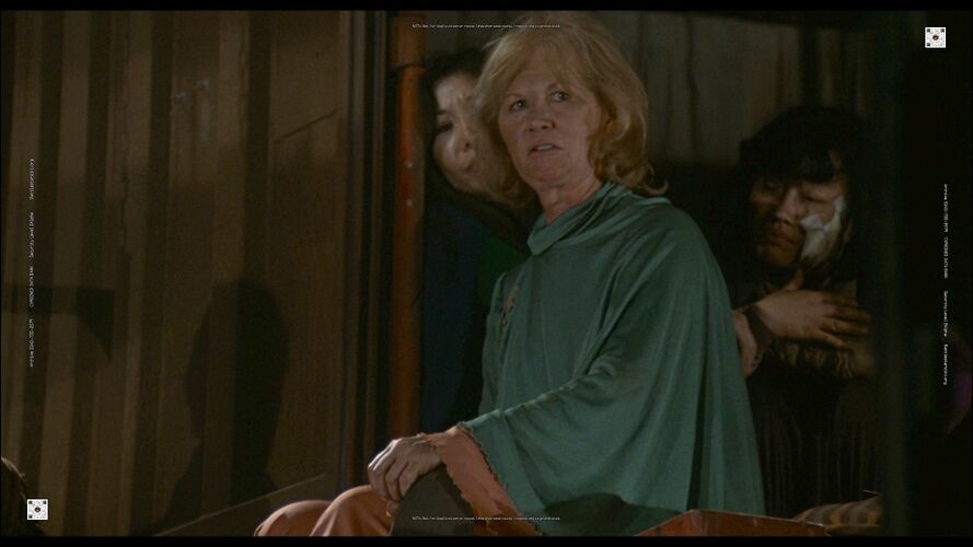 The Otori woman wearing a green poncho top and apricot pants.