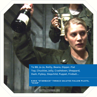Kara Thrace salutes fallen pilots in "Scar."