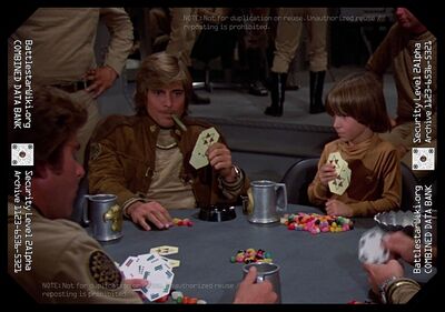 A high-stakes game of Pyramid waged with jellybeans while imbibing on fruit juice (TOS: "The Lost Warrior").
