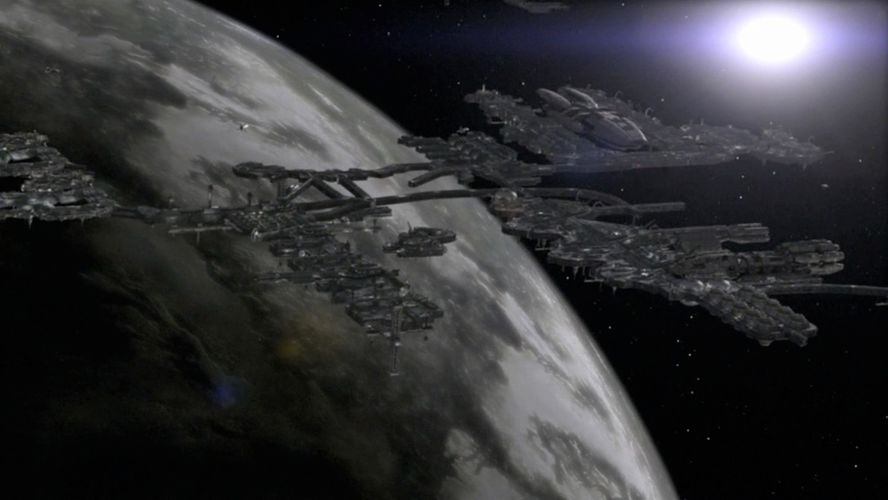 Docked at the shipyards over Scorpia (upper right) (TRS: "Razor").