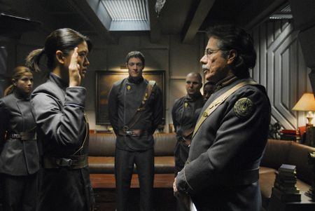 Summary Caprica-Sharon taking an oath before William Adama.