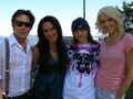 Skylar Tyj with James Callis, Simone Bailly, and Tricia Helfer during the production of "Daybreak".