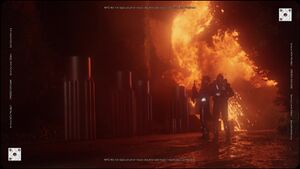 Centurions near an exploding petro dump on Attila (TOS: "The Young Lords").