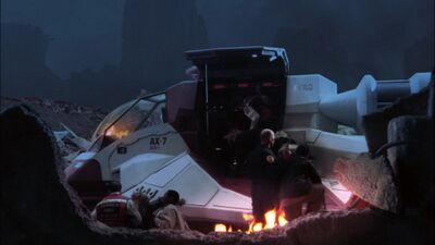 An Evacuation Raptor recovers survivors from Picon, in particular Ellen Tigh and John Cavil (TRS: "The Plan").