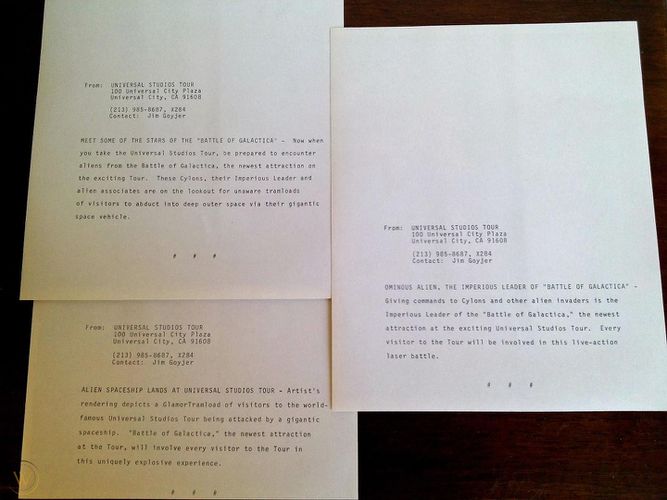 A description memo for each of the photos, along with pertinent contact information of the public relations representative, Jim Goyjer.