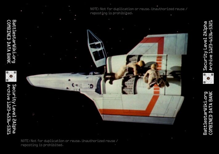 An external view of the Viper in space, undergoing field repairs (Spaceball).