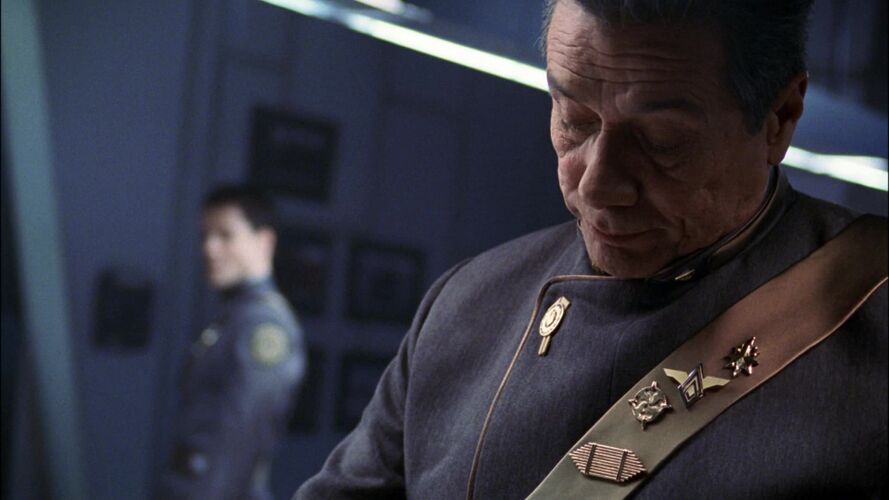 A closeup of William Adama's dress uniform (Miniseries).